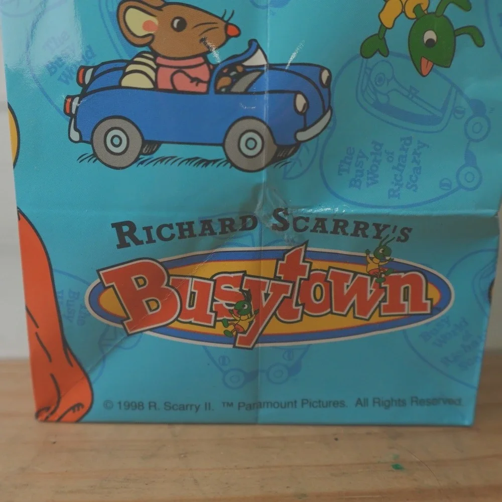 Vintage Richard Scarry Gift Bag 1998 Busy Town Cartoon TV Show Party Supplies